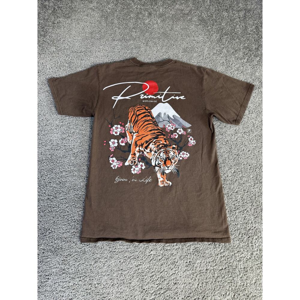 Primitive Shirt Mens M Brown Tiger Mountain Graphic Crew Neck Cotton Tagless